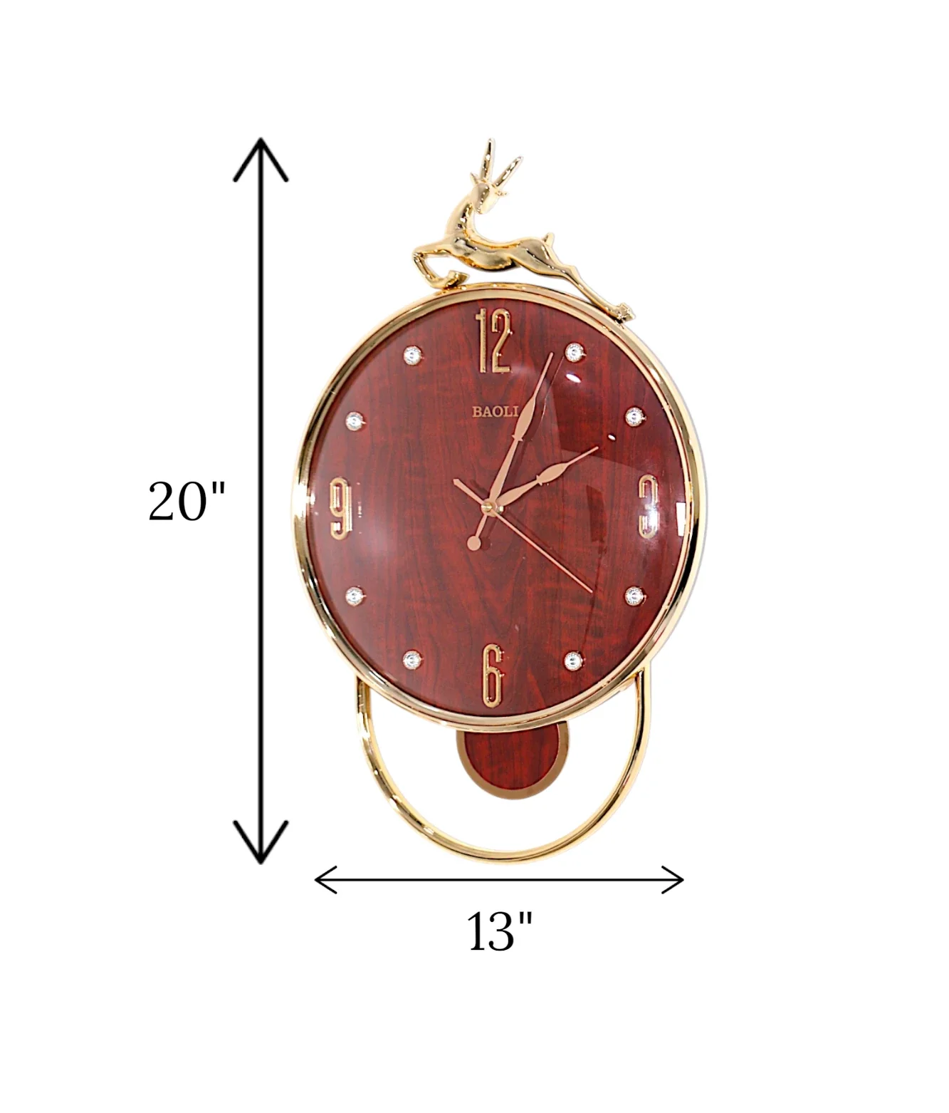 wall clock deer with pendulum red 20"x13" china - Image 2