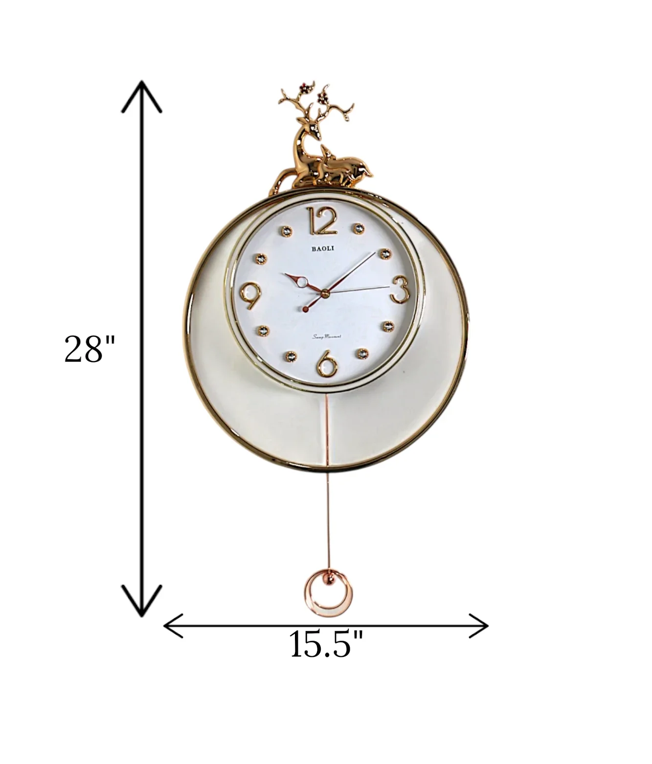 wall clock deer with pendulum white 28''x15.5'' china - Image 2