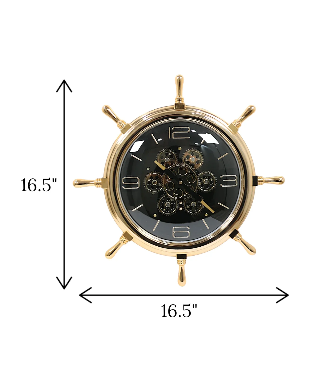 wall clock gear wheel golden & black china "16.5x16.5" - Image 2