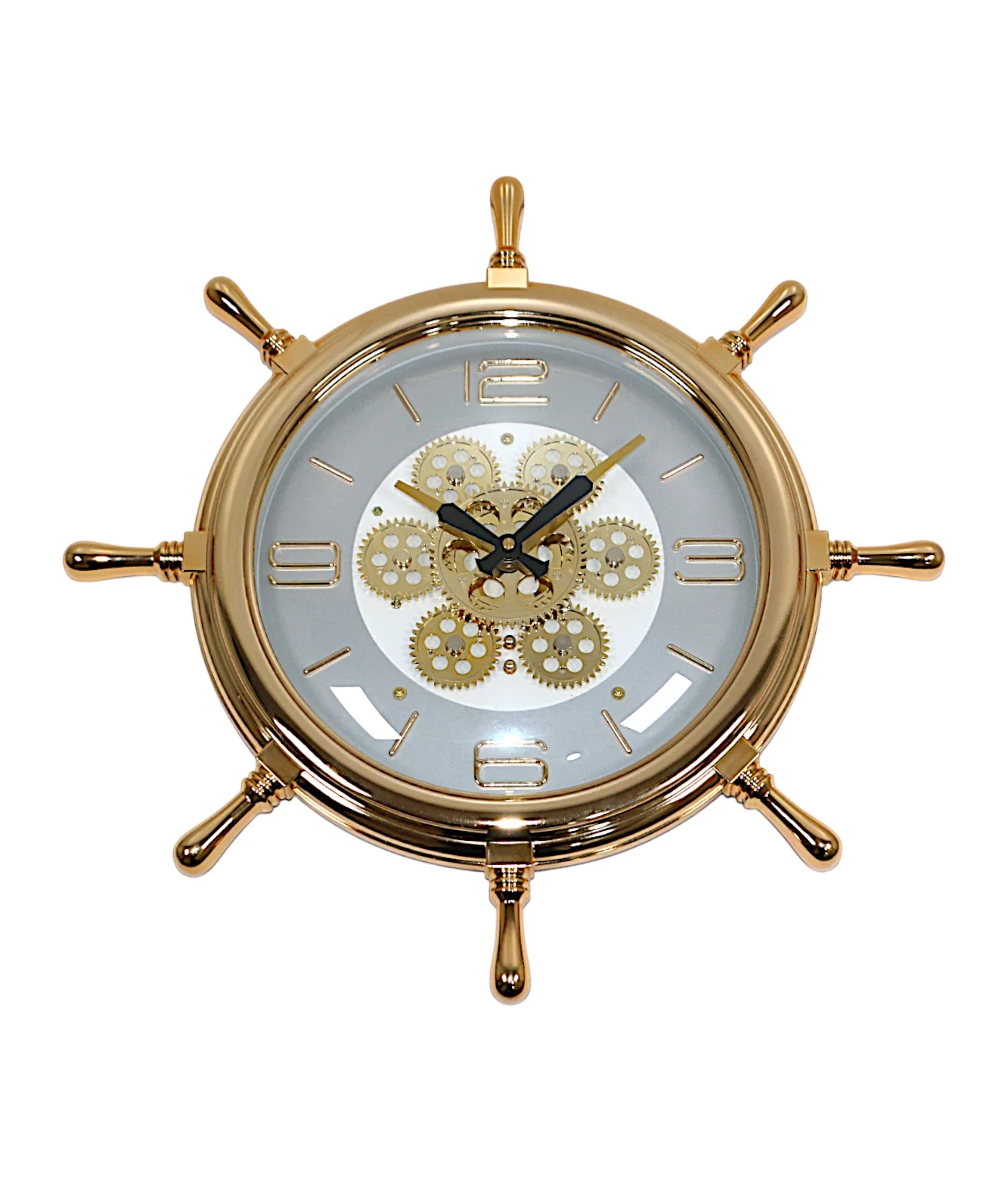 wall clock gear wheel golden & white china "16.5x16.5"