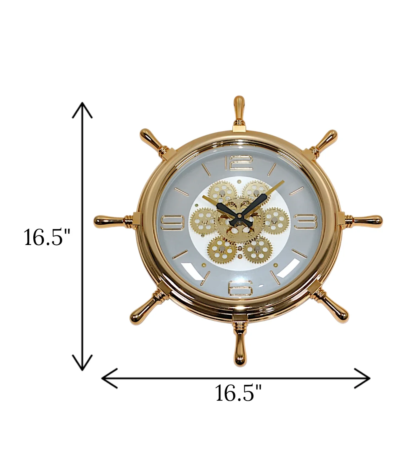 wall clock gear wheel golden & white china "16.5x16.5" - Image 2