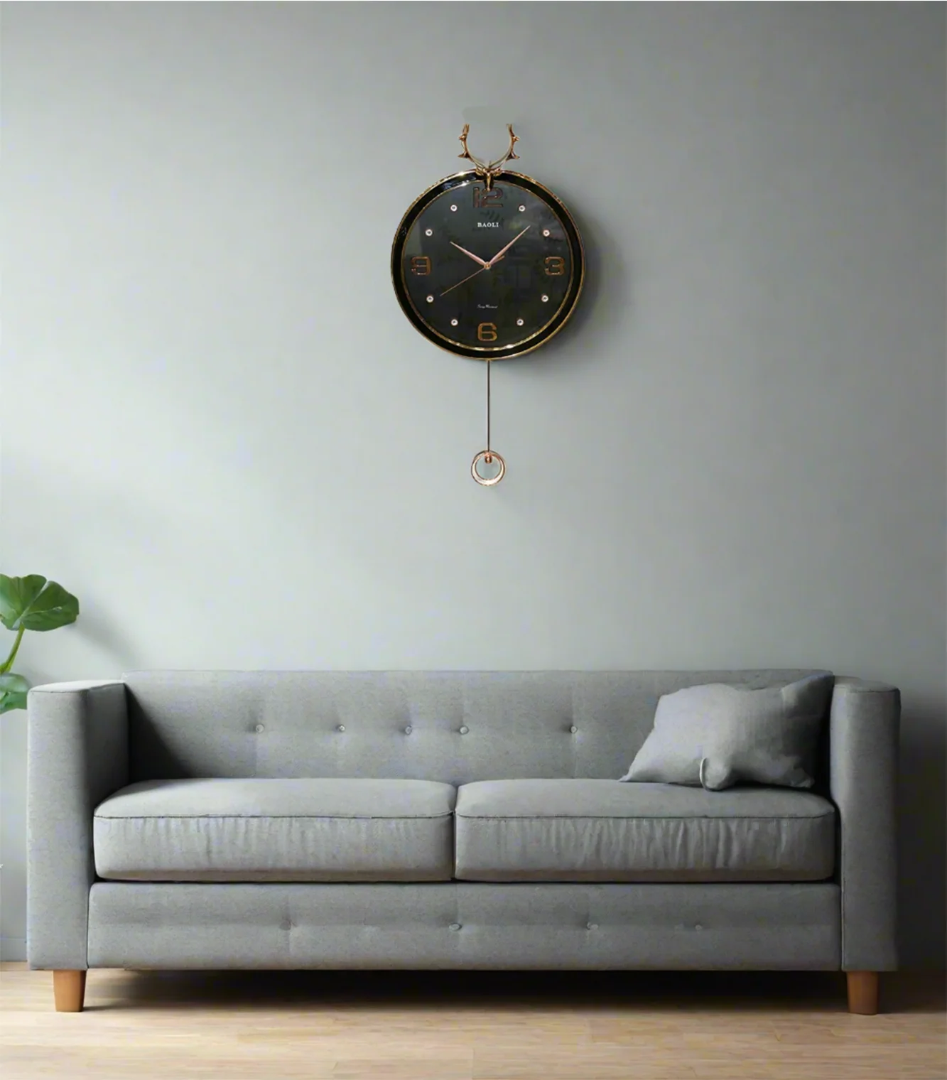 wall clock gold black with pendulum china 15"x15"