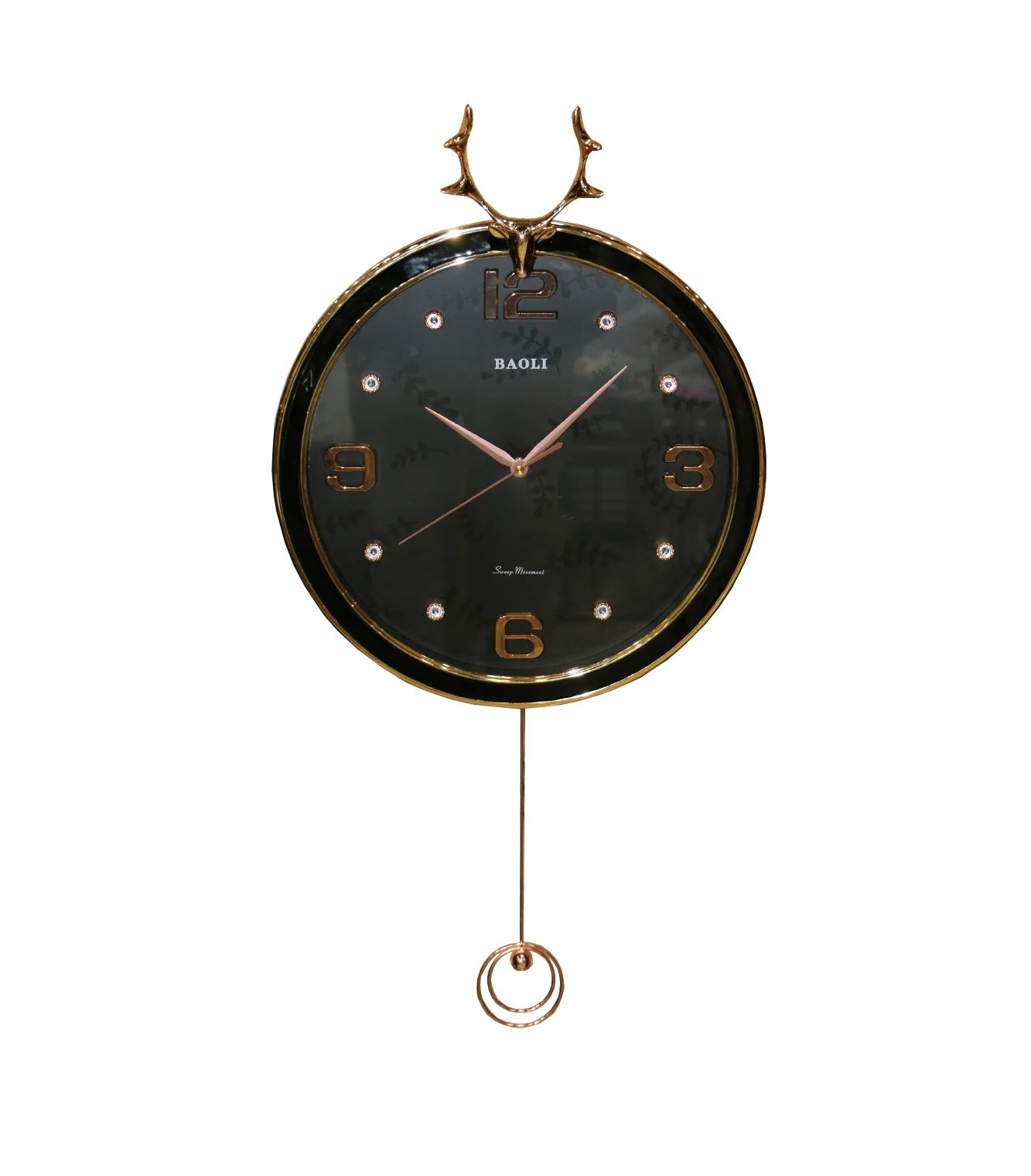 wall clock gold black with pendulum china 15"x15" - Image 2