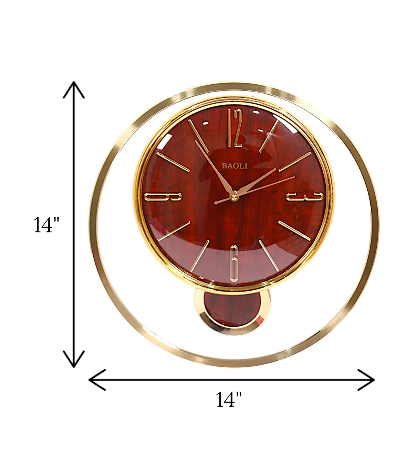 wall clock gold red wood with pendulum china - Image 2