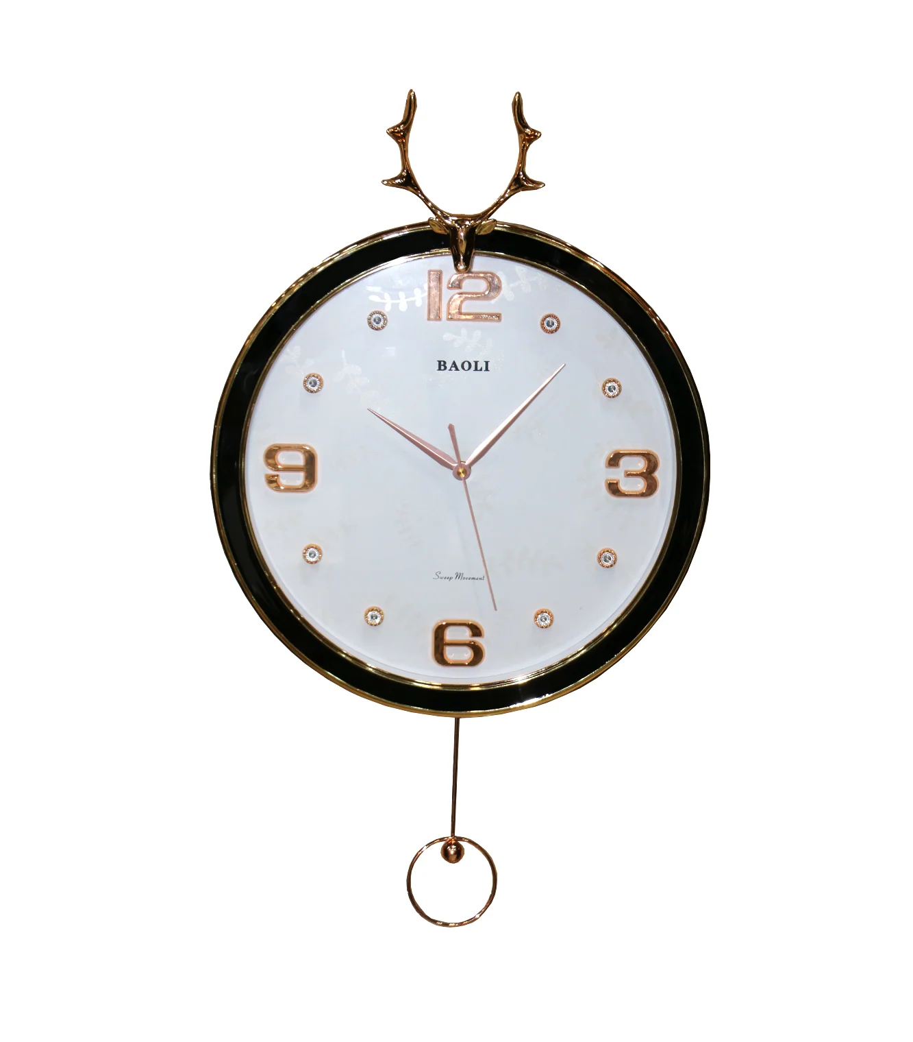 wall clock gold white with pendulum china 15"x15" - Image 2