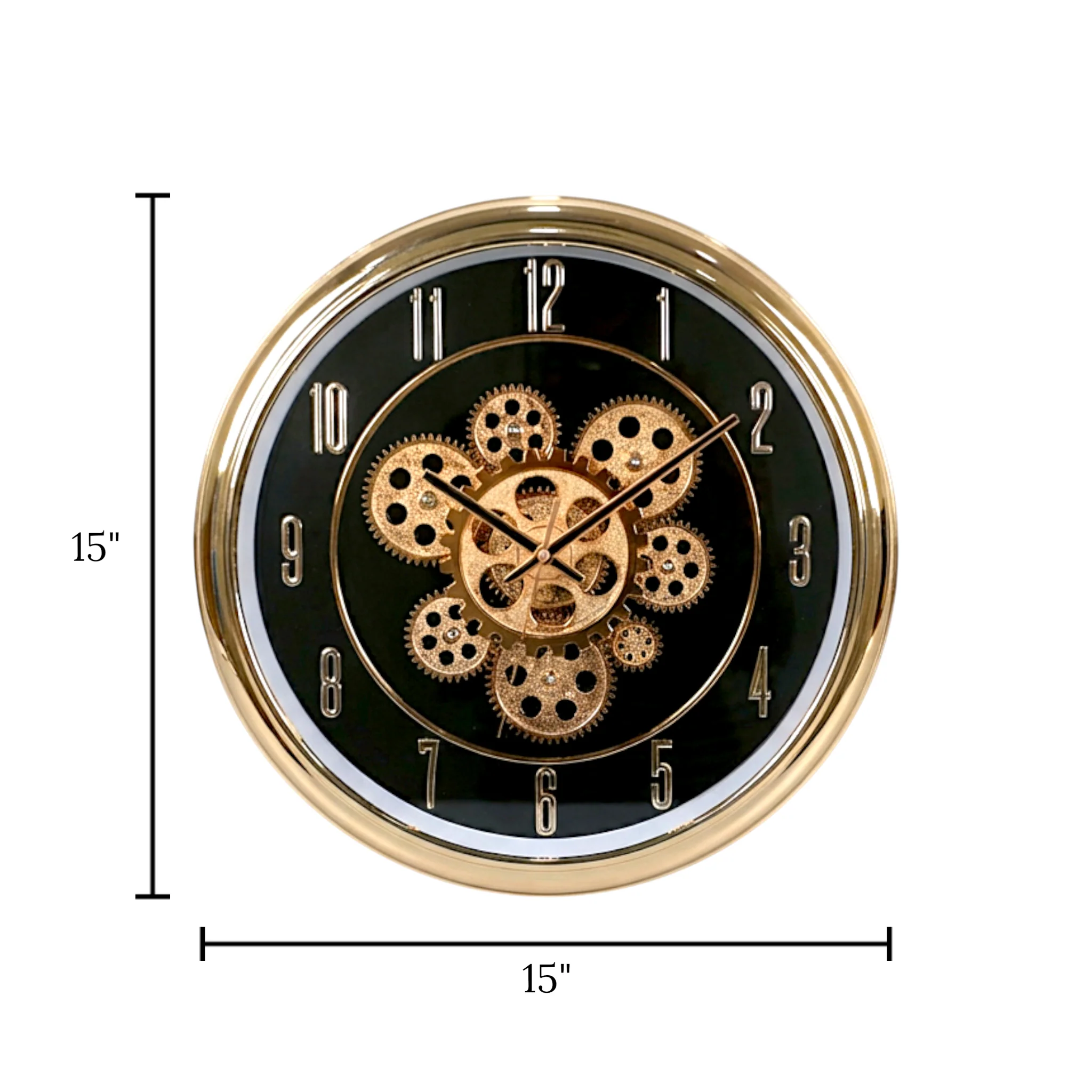 wall clock moving gear black & golden china 15"x15" - Image 2