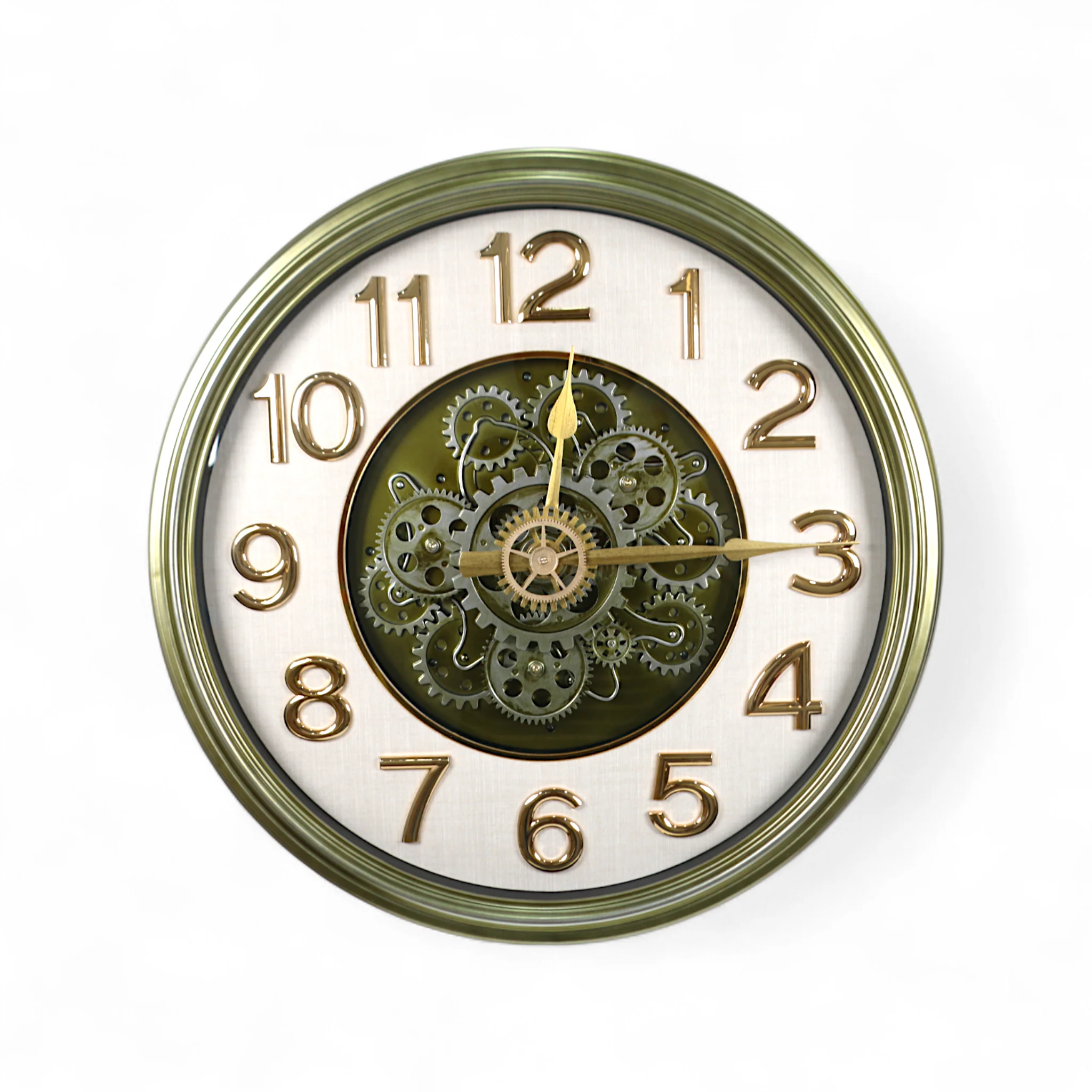 wall clock moving gear antique green china 19.5"x19.5"