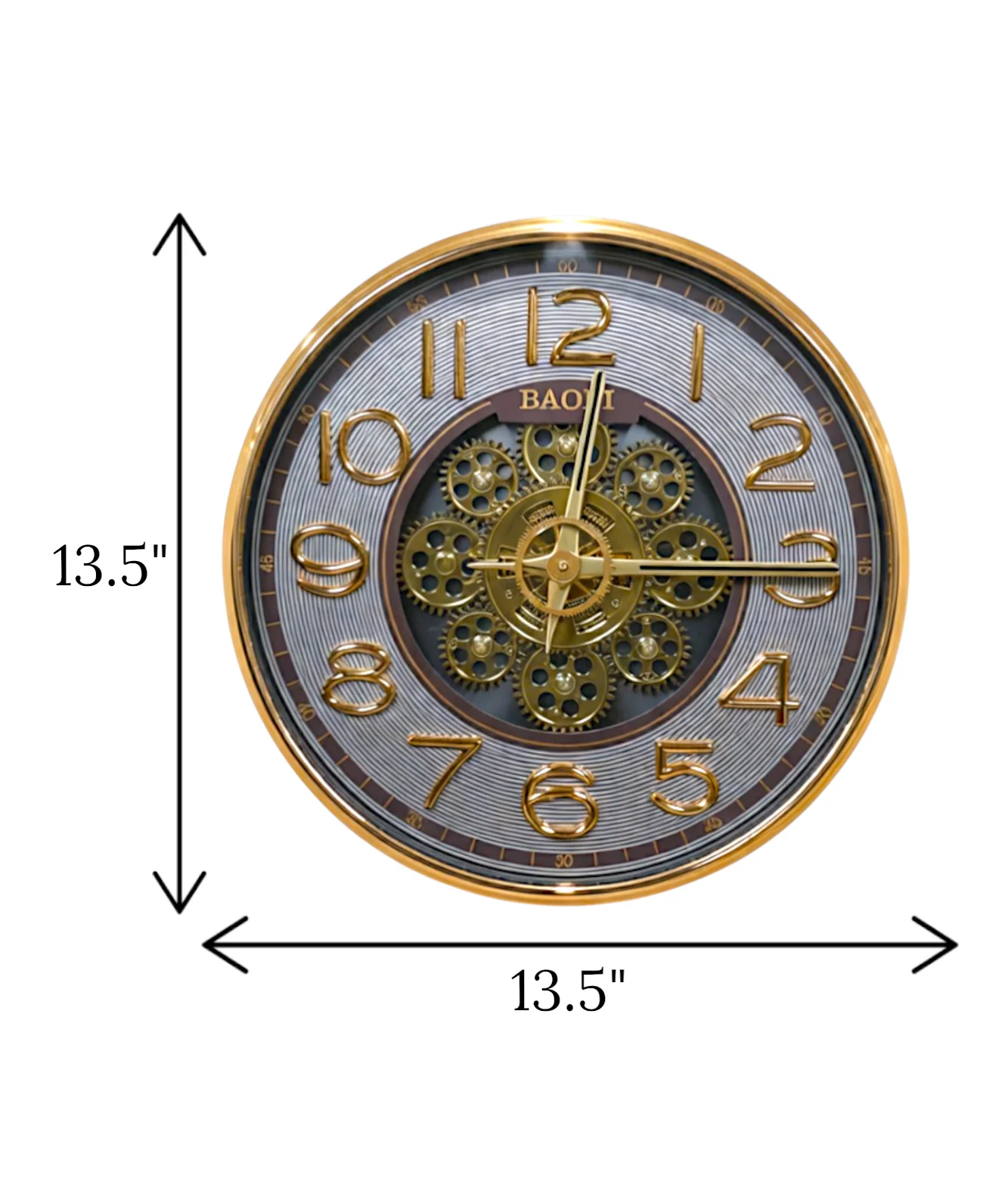 wall clock moving gear brown & golden china 13.5"x13.5" - Image 2