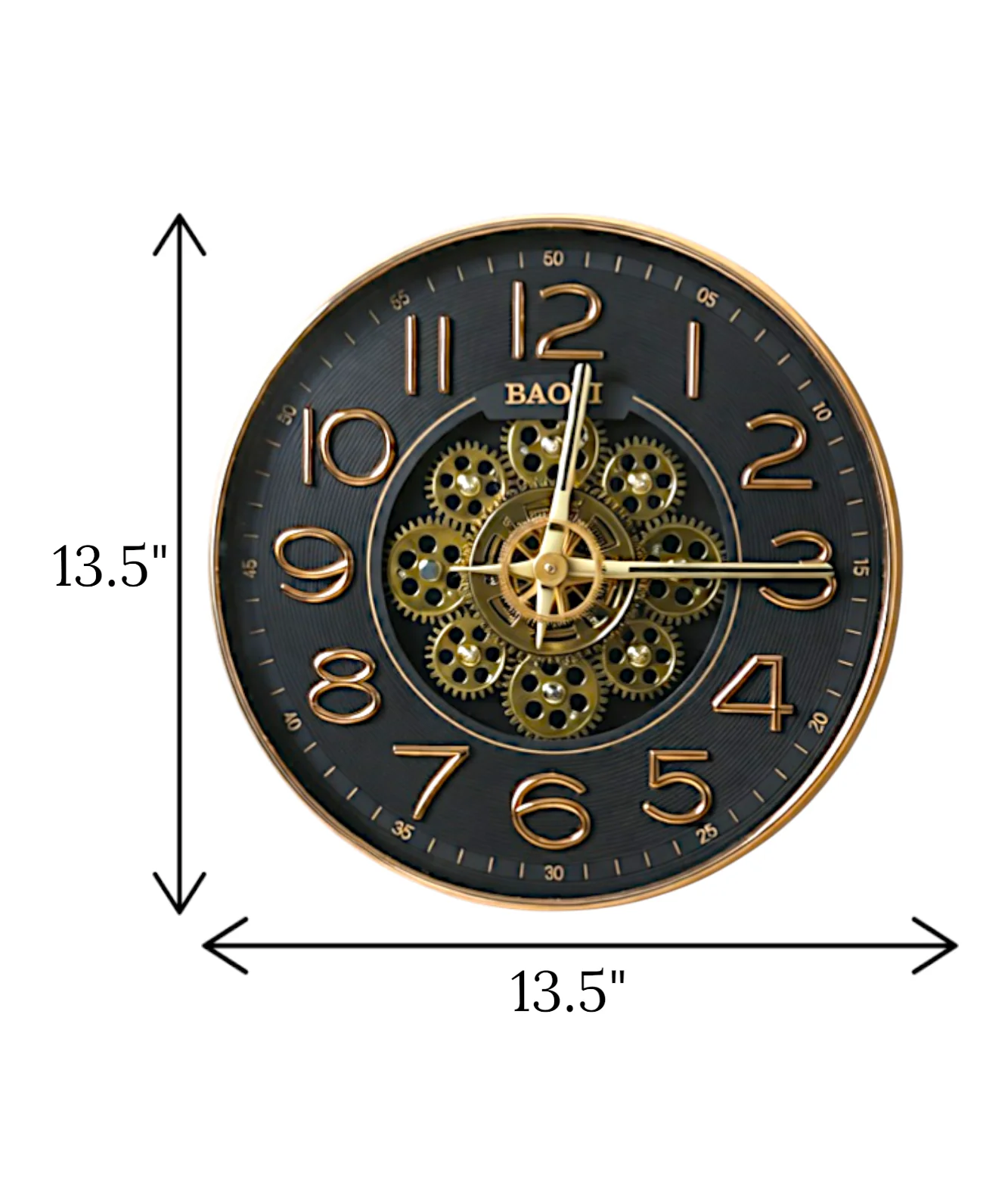 wall clock moving gear gold black china 13.5"x13.5' - Image 2