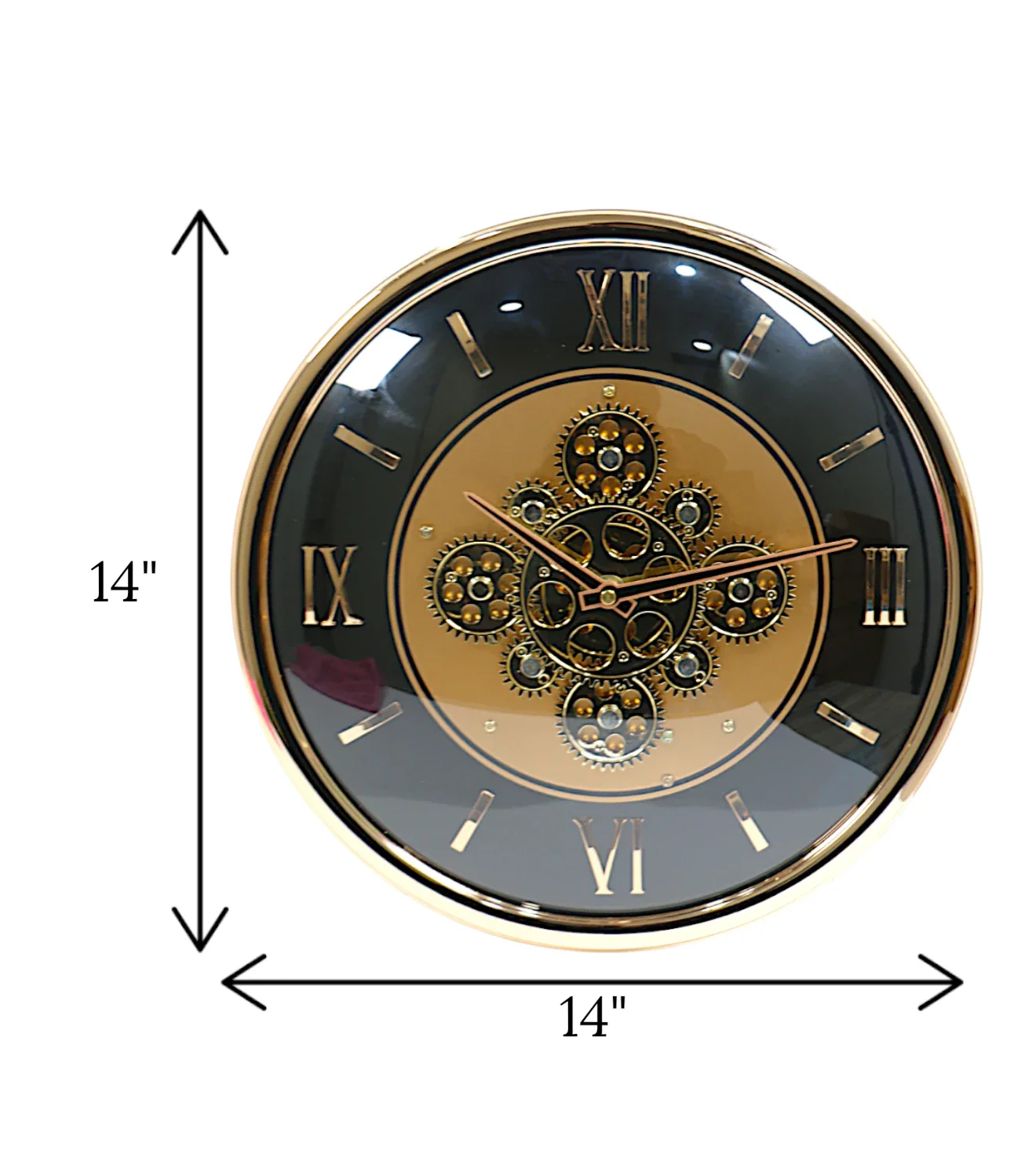 wall clock moving gear gold black china - Image 2