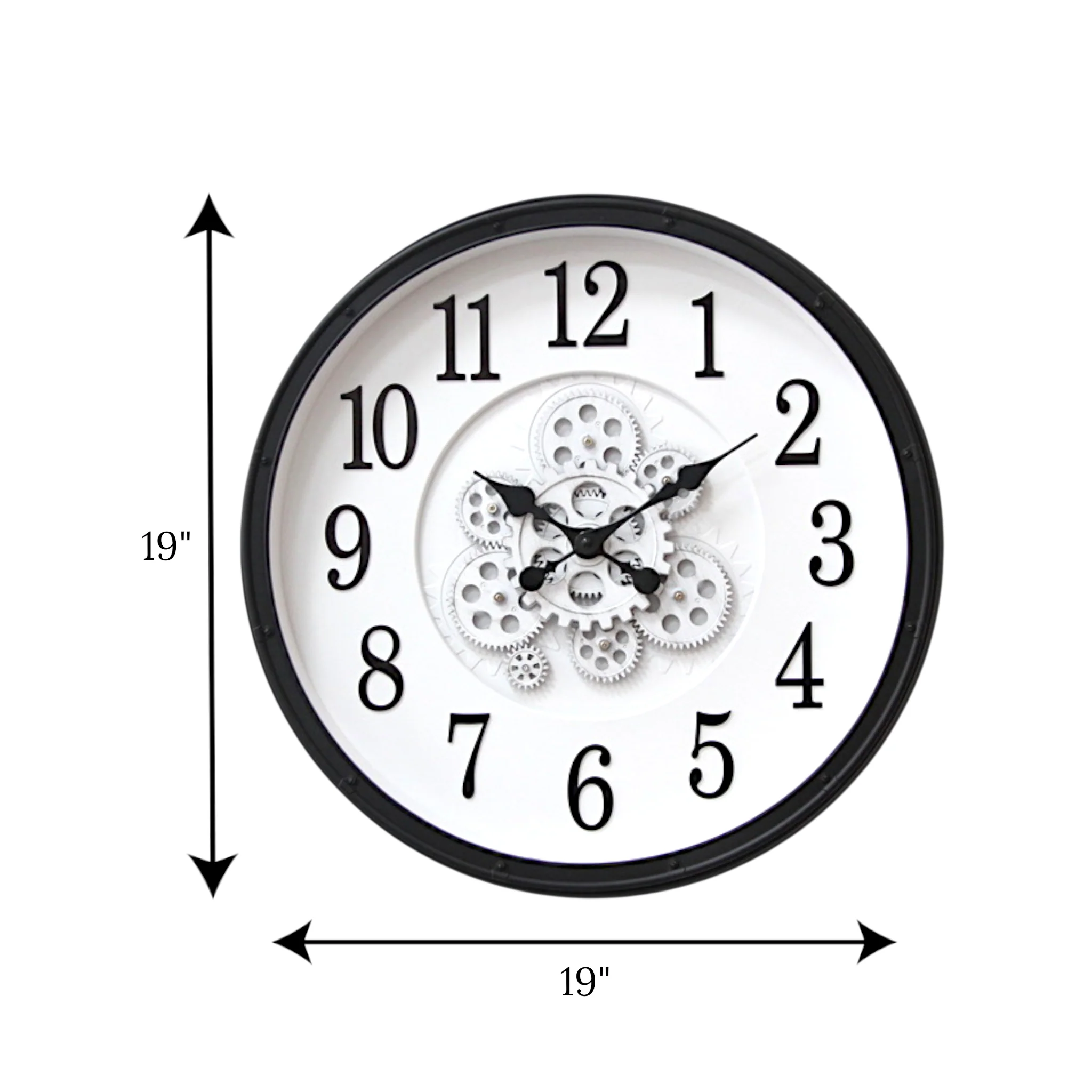 wall clock moving gear numeric black & white 19x19 china - Image 2
