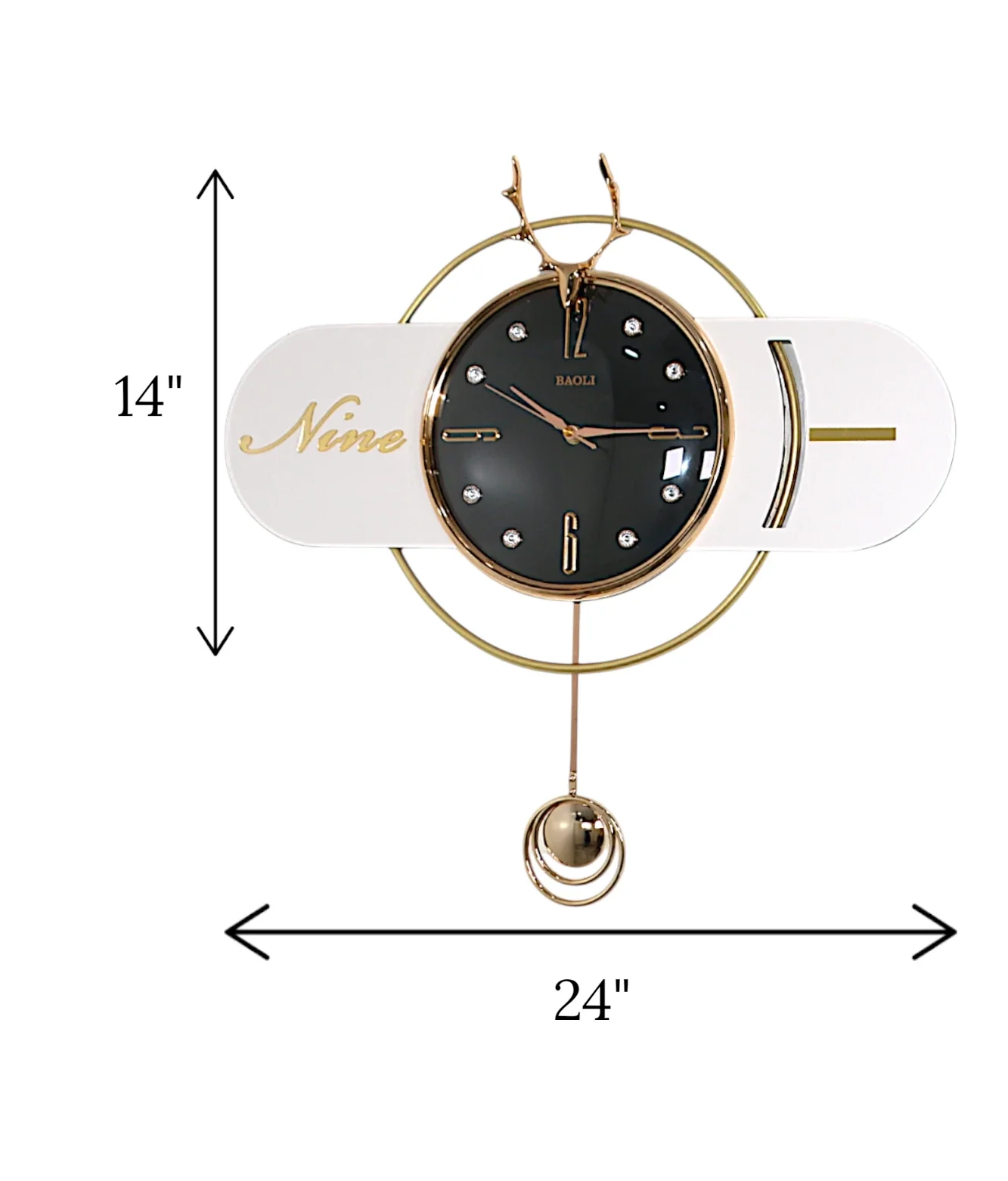 wall clock pendulum & deer white china - Image 2