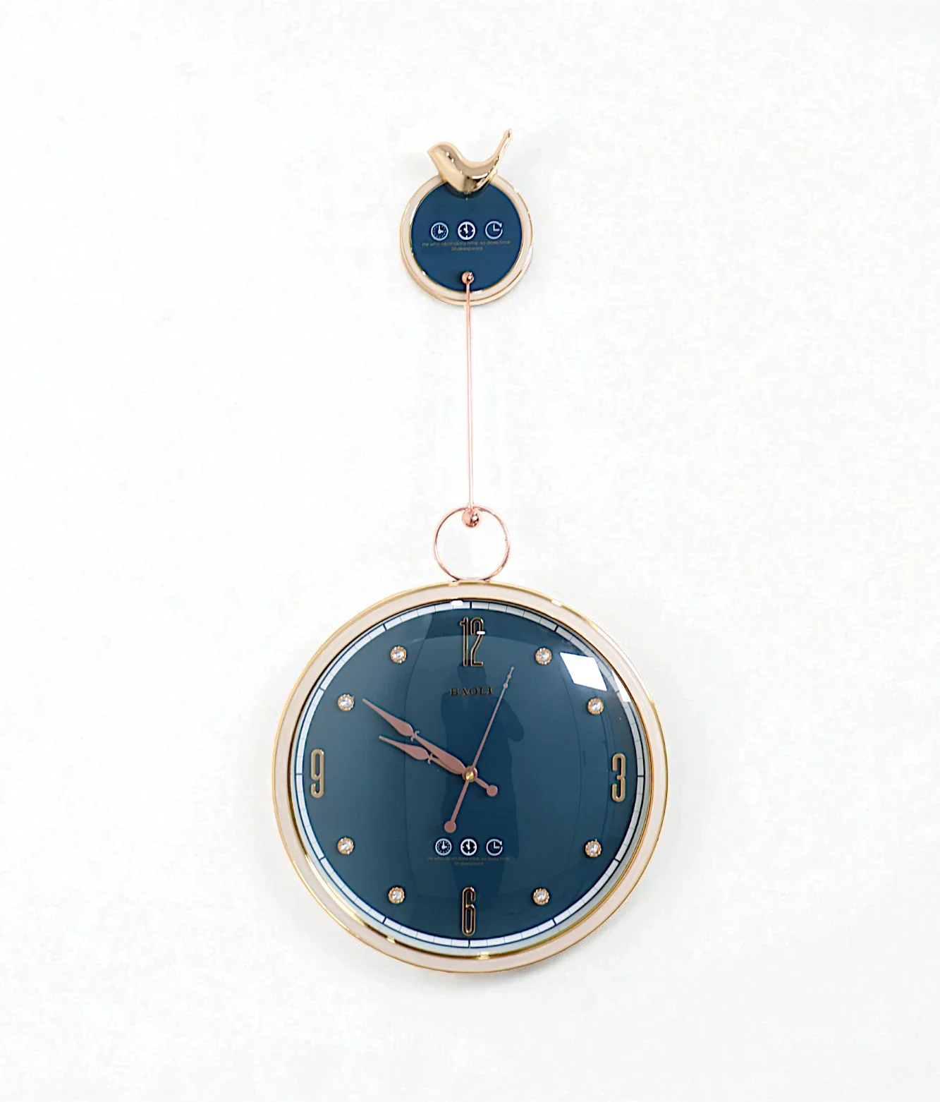 wall clock pendulum & sparrow blue china