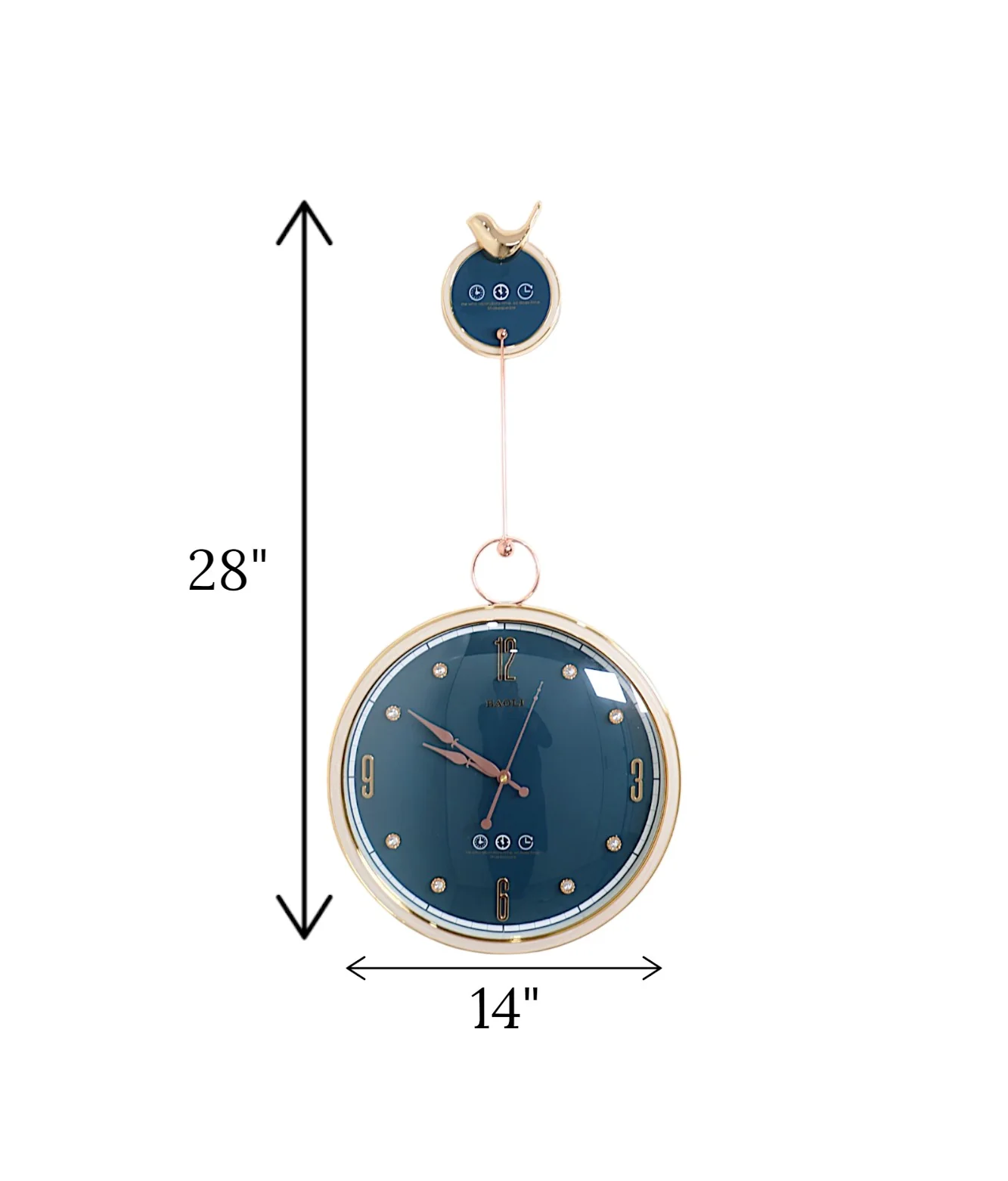 wall clock pendulum & sparrow blue china - Image 2