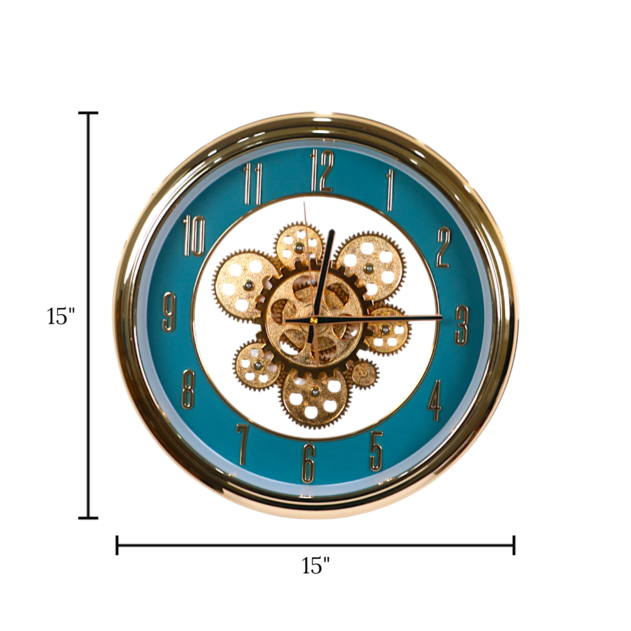 wall clock moving gear rose blue & golden china 15"x15" - Image 2