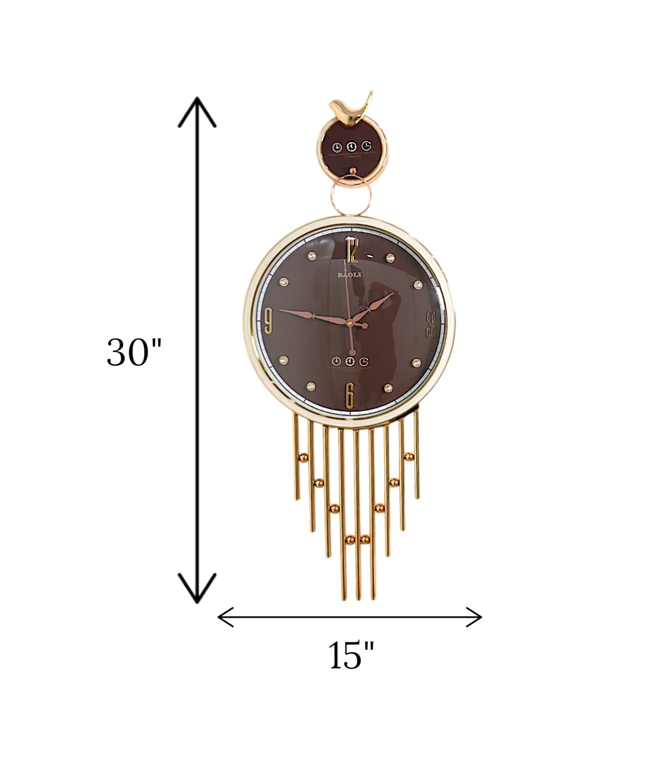 wall clock sparrow brown & golden china "30x15" - Image 2