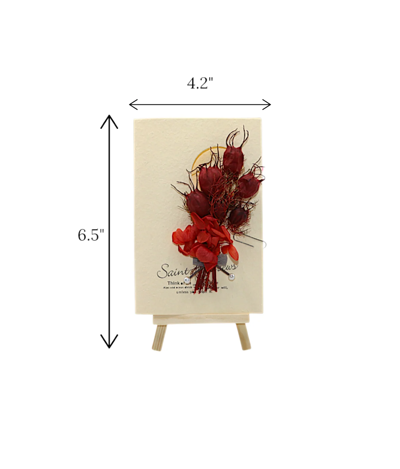 wish card with dry red flower china (6.5"x4.2") - Image 3