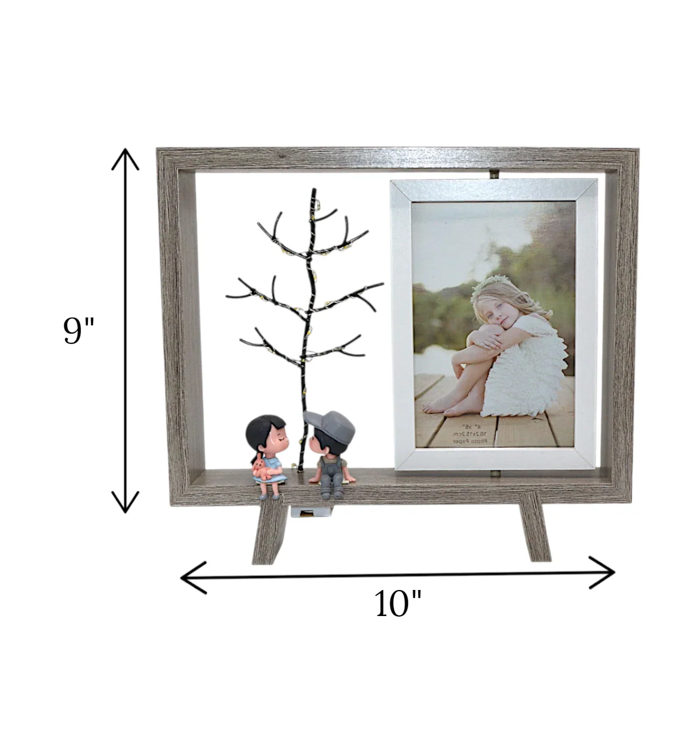 wood photo frame with led tree & 2 childern grey china "9x10" - Image 2