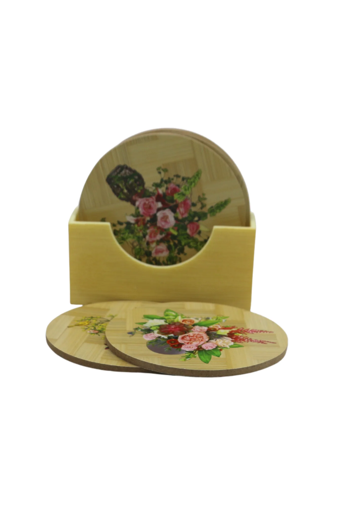 bamboo tea coaster 6pc set with holder - Image 2