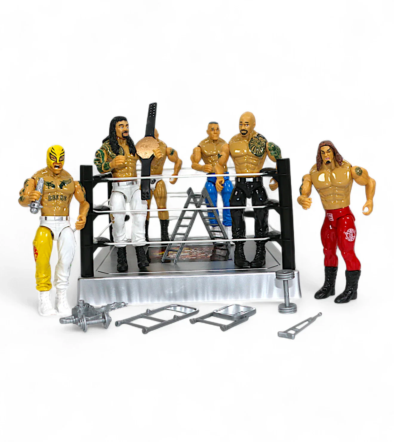 wrestler mania with ring & 6 pro wrestlers t224
